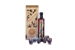 1 x 500 ml + 6 shot glasses (plain/pewter animals) in laser engraved box